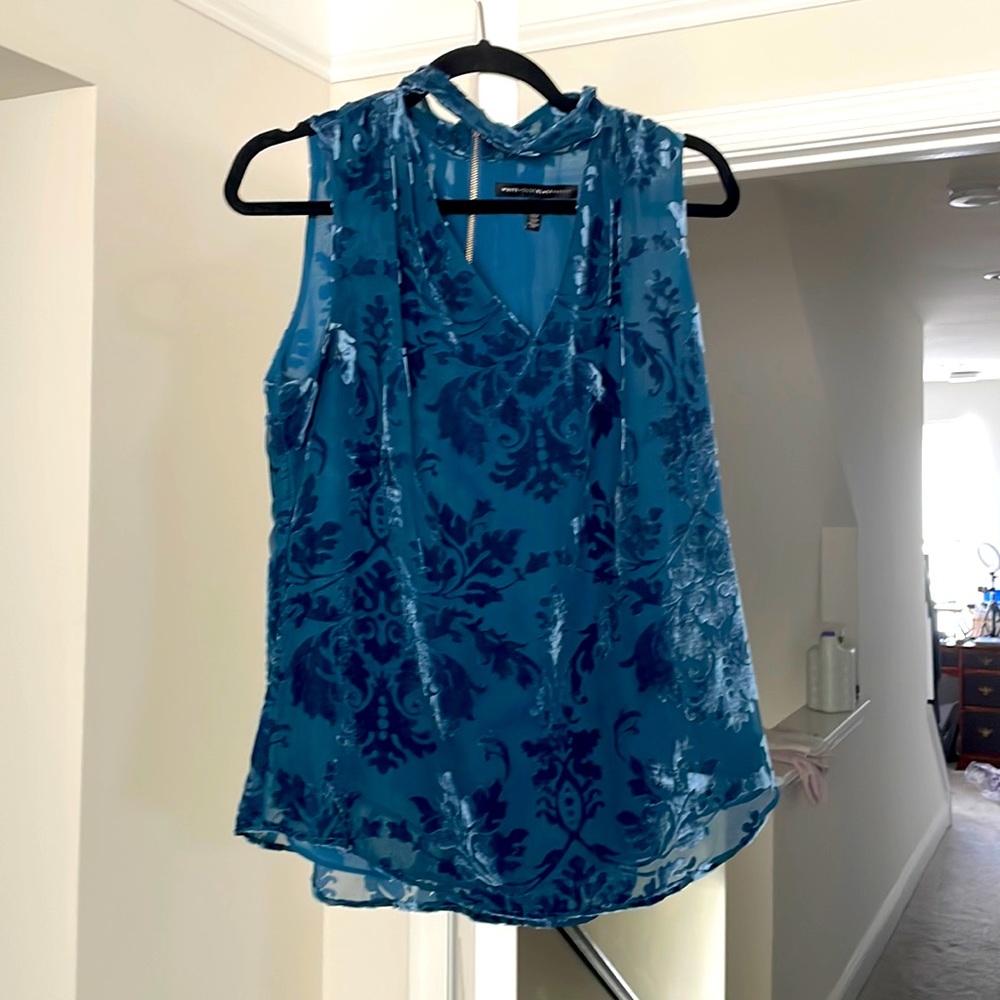 WHBM top- great for work or evening . Blue and silvery blue- velvet